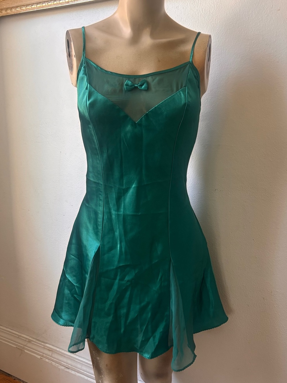Vintage Cacique Lingerie Emerald Green Mini Dress
